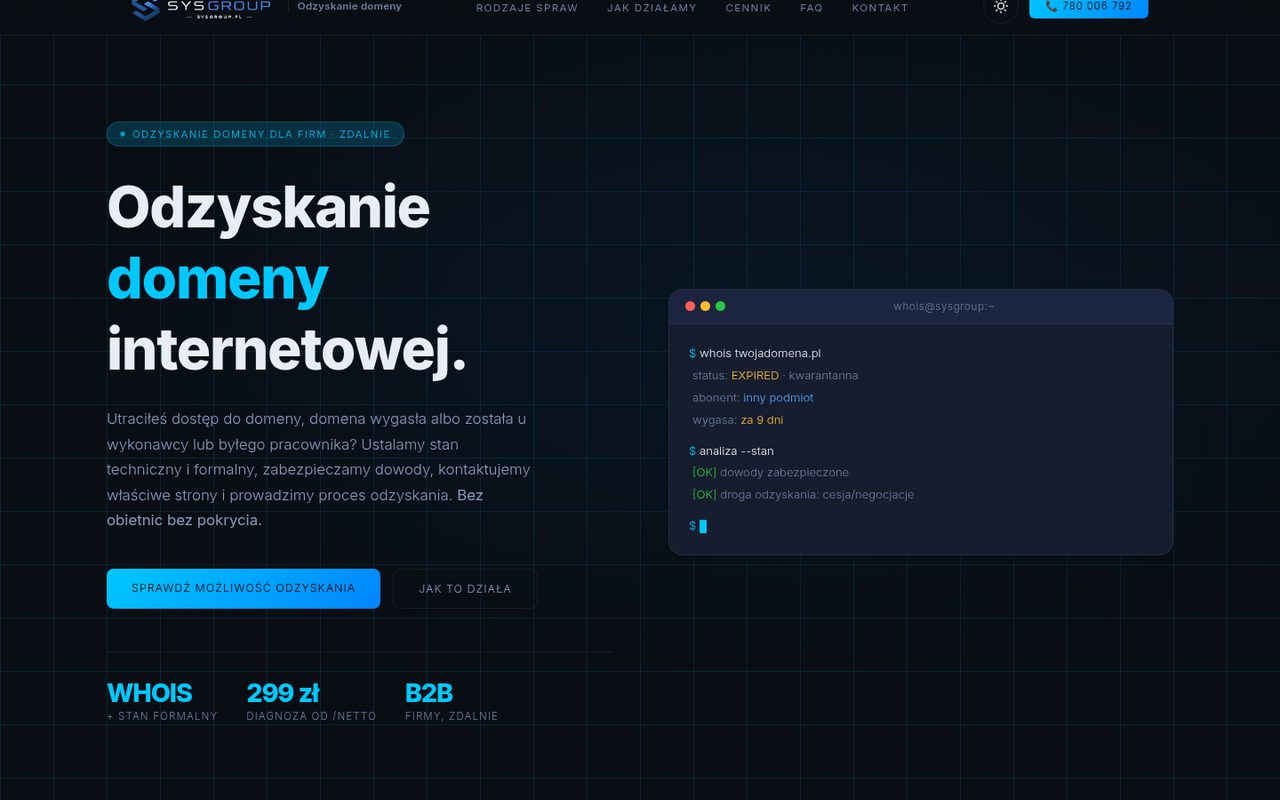 Podgląd strony odzyskaniedomeny.pl